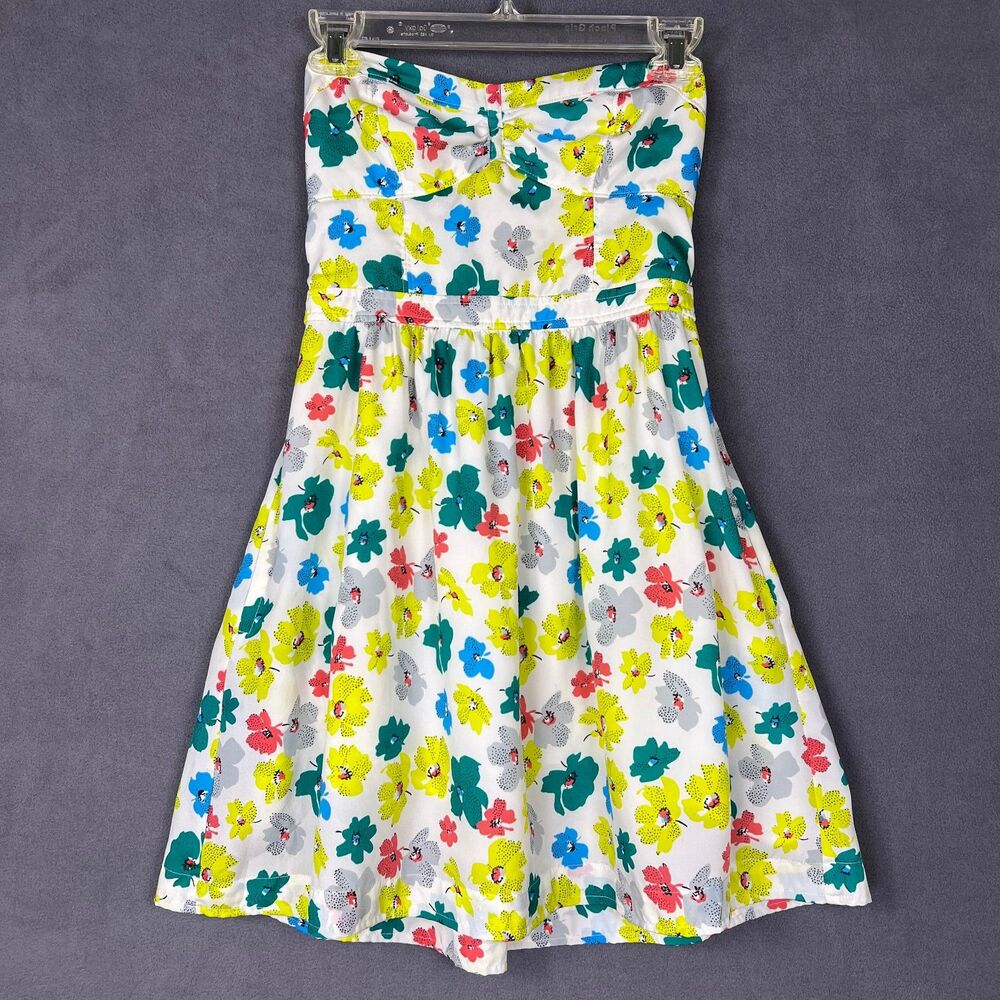 American Eagle Womens 2 Strapless Floral Fit Flare Mini Dress Smocked Back